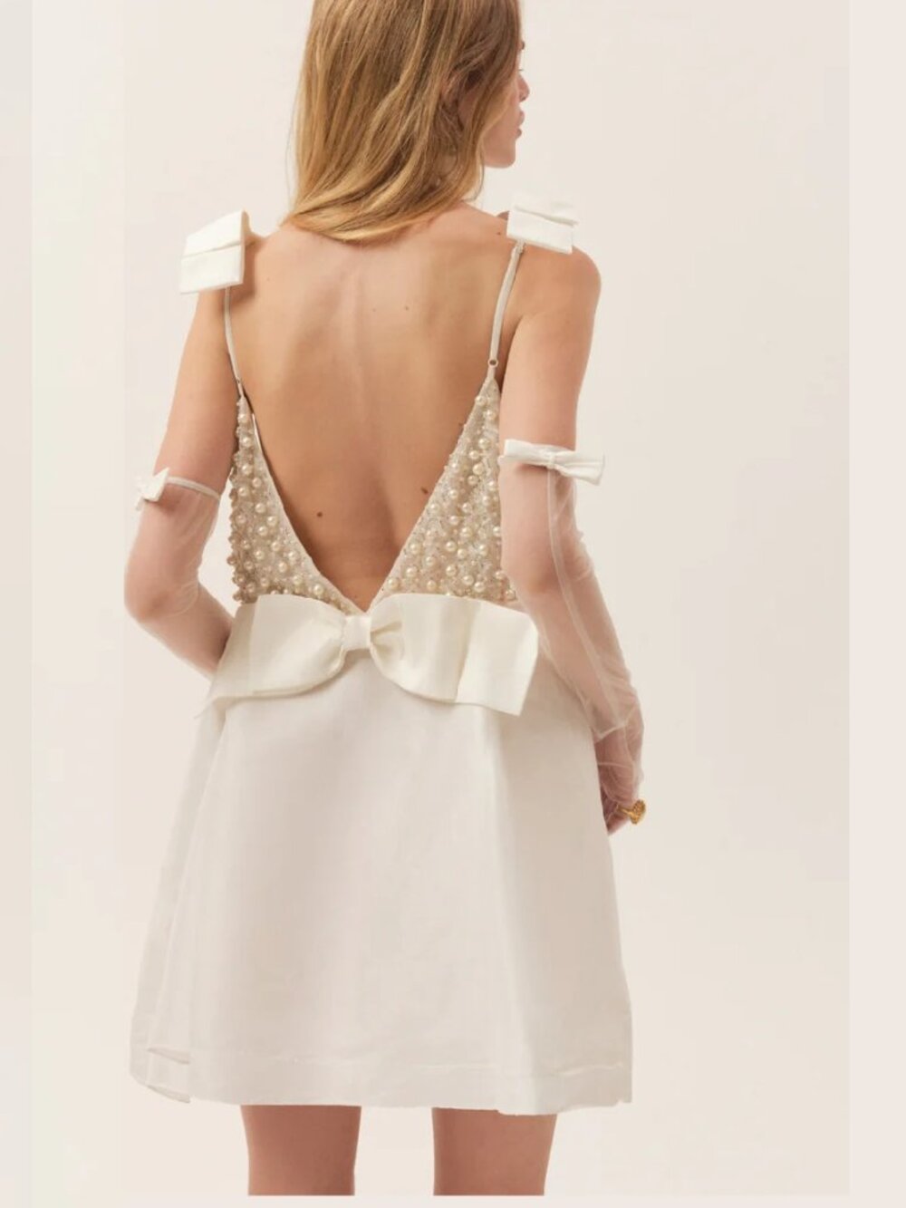 For Love & Lemons White Pearl-Embellished Mini Dress - Picture 3 of 15